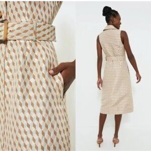 Tuckernuck NEW Ocean Spray Sleeveless Cheyenne Tan Blue Geometric Dress Size L